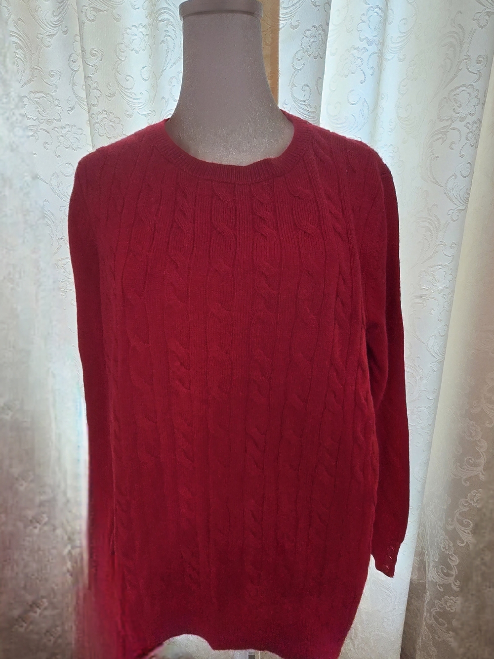 Talbots Red Cable-Knit Crewneck Sweater